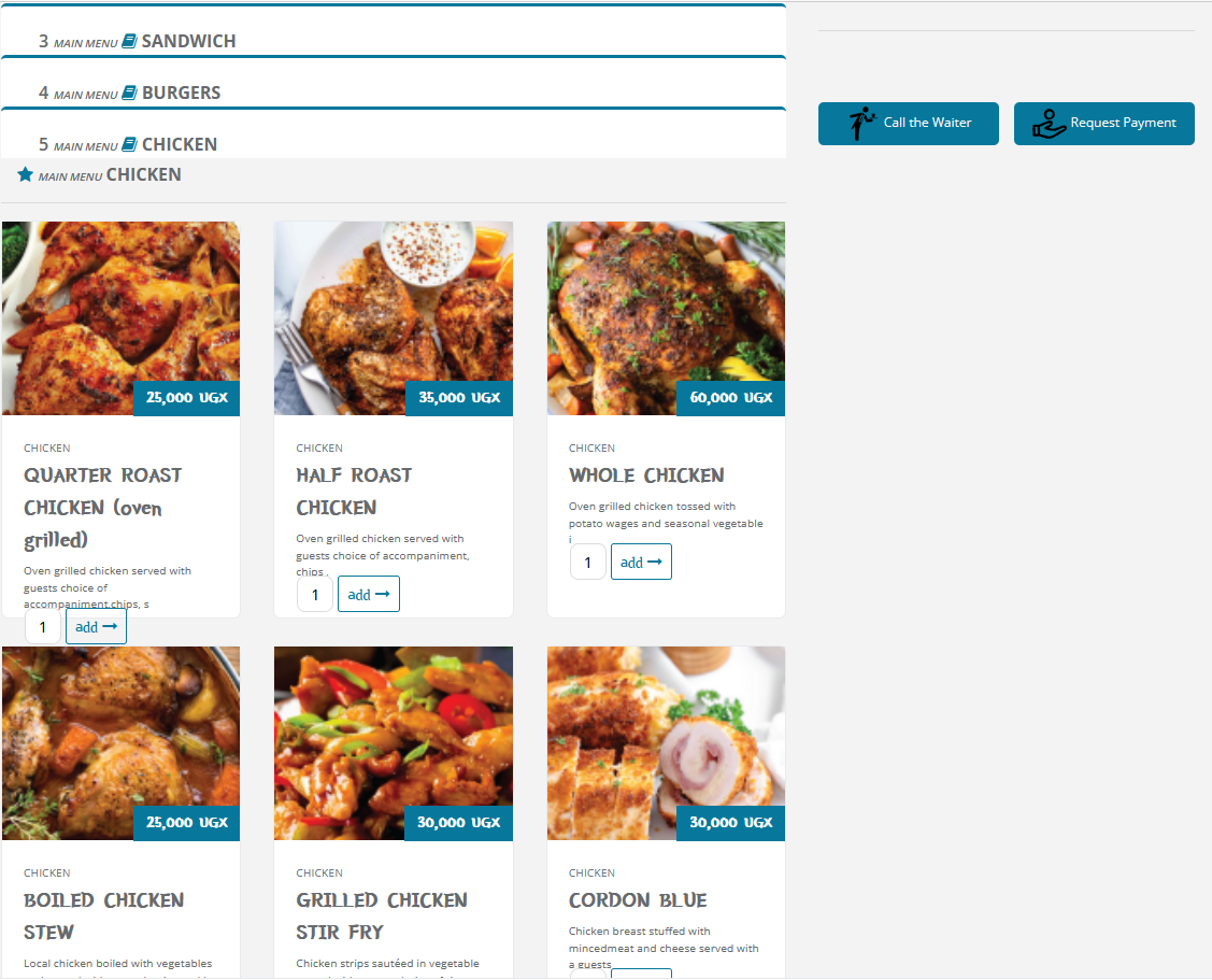 The menu a customer sees