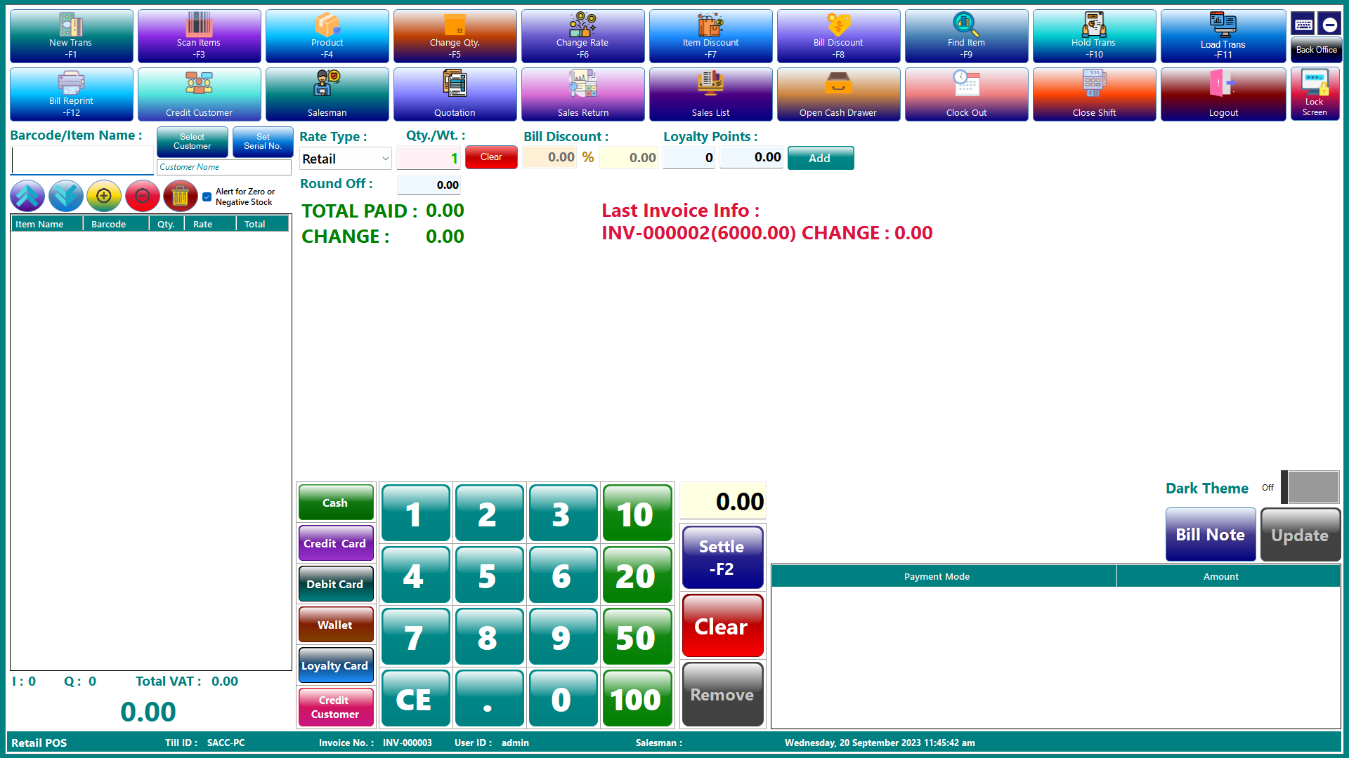 RetailPOS till screen
